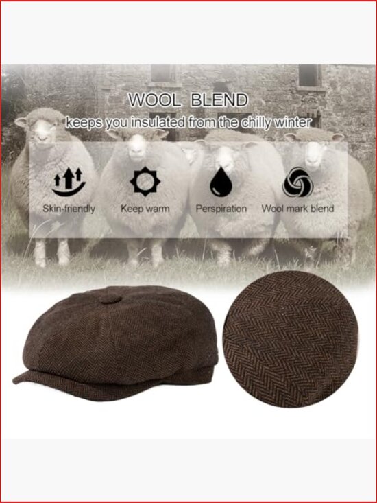 Wool Blend Newsboy Hat with Drawstring, Adjustable Fitted Cap for Winter 20% Wool Blend Newsboy Cap with Adjustable String main image 3